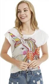 img 3 attached to Women'S Summer Colorful Unicorn Print Short Sleeve T-Shirt Tops With Bow Tie