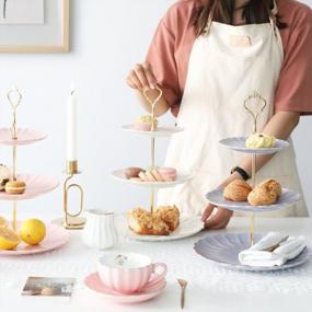 img 1 attached to 3 Tier Ceramic Cake Stand - Perfect For Weddings, Tea Parties & Desserts | SWEEJAR (Pink)
