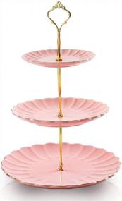 img 4 attached to 3 Tier Ceramic Cake Stand - Perfect For Weddings, Tea Parties & Desserts | SWEEJAR (Pink)