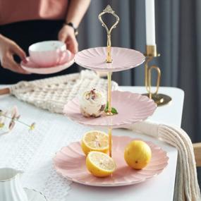 img 3 attached to 3 Tier Ceramic Cake Stand - Perfect For Weddings, Tea Parties & Desserts | SWEEJAR (Pink)