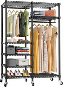 img 4 attached to Adjustable Heavy Duty Rolling Garment Rack With 6 Tiers, Double Rods, Lockable Wheels - Freestanding Closet Storage Metal Clothing Rack In Black By VIPEK V14