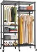 adjustable heavy duty rolling garment rack with 6 tiers, double rods, lockable wheels - freestanding closet storage metal clothing rack in black by vipek v14 logo