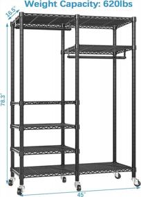 img 1 attached to Adjustable Heavy Duty Rolling Garment Rack With 6 Tiers, Double Rods, Lockable Wheels - Freestanding Closet Storage Metal Clothing Rack In Black By VIPEK V14