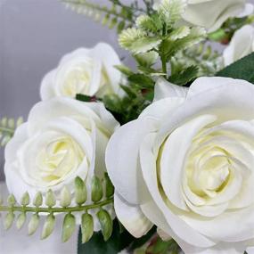 img 1 attached to UKELER 2 букета белые розы цветы цвета слоновой кости искусственный шелк розы букет для украшения дома вечерние фестиваль свадебный декор