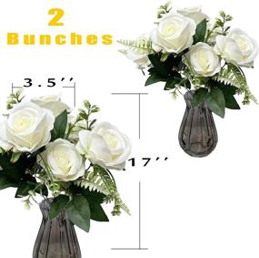 img 2 attached to UKELER 2 Bunches White Rose Flowers Ivory Artificial Silk Rose Flowers Bouquet For Home Decoration Party Festival Wedding Decor