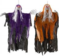 напугайте своих соседей этим набором 41-дюймовых висящих скелетов-призраков на хэллоуин - идеально подходит для наружных украшений на вашем крыльце или в саду! логотип