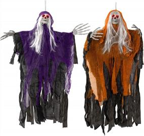 img 4 attached to Напугайте своих соседей этим набором 41-дюймовых висящих скелетов-призраков на Хэллоуин - идеально подходит для наружных украшений на вашем крыльце или в саду!