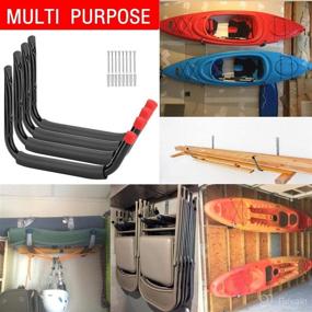 img 1 attached to Jumbo Garage Storage Hooks: 15Inches, Kayak Wall Mount Rack, Heavy Duty Ladders Hangers for SUP Paddle Board, Surfboard, Wake Board, 100lb Capacity Canoe Stands (Pack of 4, Black)
