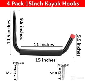 img 3 attached to Jumbo Garage Storage Hooks: 15Inches, Kayak Wall Mount Rack, Heavy Duty Ladders Hangers for SUP Paddle Board, Surfboard, Wake Board, 100lb Capacity Canoe Stands (Pack of 4, Black)