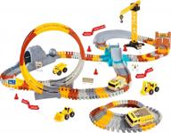 flexible train track set for kids - vearmoad race car track toy with led cars and construction vehicles, ideal gift for 3-5 year old boys and girls, creative construction playset logo