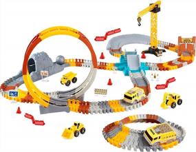 img 4 attached to Flexible Train Track Set For Kids - VEARMOAD Race Car Track Toy With LED Cars And Construction Vehicles, Ideal Gift For 3-5 Year Old Boys And Girls, Creative Construction Playset