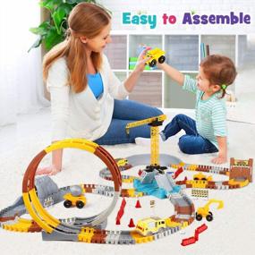 img 2 attached to Flexible Train Track Set For Kids - VEARMOAD Race Car Track Toy With LED Cars And Construction Vehicles, Ideal Gift For 3-5 Year Old Boys And Girls, Creative Construction Playset