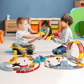 img 1 attached to Flexible Train Track Set For Kids - VEARMOAD Race Car Track Toy With LED Cars And Construction Vehicles, Ideal Gift For 3-5 Year Old Boys And Girls, Creative Construction Playset