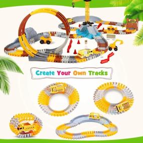 img 3 attached to Flexible Train Track Set For Kids - VEARMOAD Race Car Track Toy With LED Cars And Construction Vehicles, Ideal Gift For 3-5 Year Old Boys And Girls, Creative Construction Playset