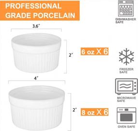 img 4 attached to 12-Pack of White Porcelain Souffle Dish Ramekins for Baking - 6 oz x 6, 8 oz x 6 -Bakeware Set for Creme Brulee, Puddings, Custard, Ice Cream, Lava Cake, Snacks - Baking Cups Ideal for Desserts