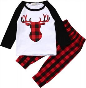 img 4 attached to 2-Piece Plaid Pants And Long-Sleeved Deer Tops Set For Newborn Baby Girls And Boys