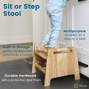 img 2 attached to 🪑 ECR4Kids Sit or Step Stool: Reversible Wood Step Stool with Built-in Storage - Natural Finish