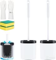 🧼 efficient bathroom storage solution: wall-mounted 2pcs silicone toilet bowl brush and holder set for deep-cleaning, quick-drying bristle scrubber - white logo