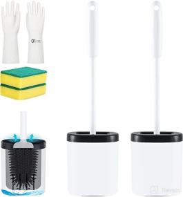 img 4 attached to 🧼 Efficient Bathroom Storage Solution: Wall-Mounted 2pcs Silicone Toilet Bowl Brush and Holder Set for Deep-Cleaning, Quick-Drying Bristle Scrubber - White