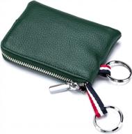 leather coin purse wallet for men women, dual keyrings change pouch card holder with mini keyring (dark green) logo