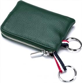img 4 attached to Leather Coin Purse Wallet For Men Women, Dual Keyrings Change Pouch Card Holder With Mini Keyring (Dark Green)