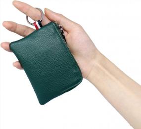 img 3 attached to Leather Coin Purse Wallet For Men Women, Dual Keyrings Change Pouch Card Holder With Mini Keyring (Dark Green)