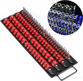 img 1 attached to 🔌 EMENTOL Portable Socket Organizer Tray - 80PCS, Heavy Duty, Black Rails, 2 PCS Set (Blue & Red Clips)