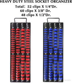 img 3 attached to 🔌 EMENTOL Portable Socket Organizer Tray - 80PCS, Heavy Duty, Black Rails, 2 PCS Set (Blue & Red Clips)