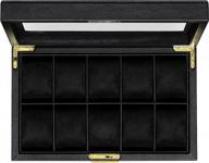 rothwell 10 slot leather watch box - luxury watch case display jewelry organizer - locking watch display case holder with large glass top - watch box organizer for men and women (black/black) logo