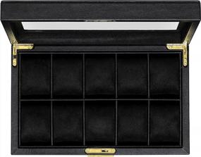 img 4 attached to ROTHWELL 10 Slot Leather Watch Box - Luxury Watch Case Display Jewelry Organizer - Locking Watch Display Case Holder With Large Glass Top - Watch Box Organizer For Men And Women (Black/Black)