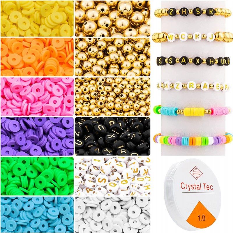 ZAUGONTW Clay Beads - Beads for Jewelry Making - Flat Polymer Clay Beads  with Alloy Beads, Spacer & Crystal Line for Jewelry Making