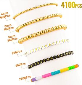 img 2 attached to DIY Jewelry Making Set - 2 Sets Of A-Z Letters Polymer Clay Beads (6Mm Flat Round) With Plated Gold Spacer Beads And 1 Roll Elastic Strings For Bracelets Necklace Earring