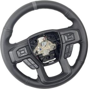 img 2 attached to 🚗 Premium Hand-Stitched Leather Steering Wheel Protector for Ford F-150 F250 (2015-2020) - Black/Grey