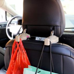 img 4 attached to Beige Headrest Hooks For Car Back Seat - Set Of 2 Hanger Holders For Bags, Purses & Groceries