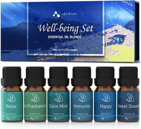 img 4 attached to 6X10Ml Aromatherapy Essential Oil Blends For Diffusers, Humidifiers & Massage - Calming Dreams Relaxing Mood Fresh Air Well-Being Gift Set By ASAKUKI