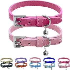 img 4 attached to 🐱 PUPTECK Set of 2 Soft Leather Cat Kitten Collars - Orange, Purple, Black, Khaki, Pink, Blue