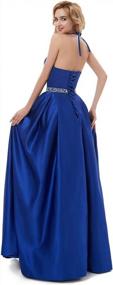 img 3 attached to A-Line Halter Long Satin Evening Dress With Beading, Backless Prom Gown, Simple Floor Length Pockets