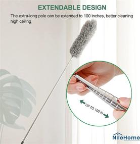 img 2 attached to 🧹 NileHome Microfiber Duster with Extension Pole: 30-100 Inch Dusters for Cleaning High Ceilings, Furniture, and Cobwebs - Washable & Bendable Head, Ideal Ceiling Fan Duster