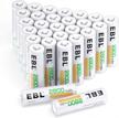 28 pack of ebl high capacity precharged ni-mh aa rechargeable batteries with 2800mah capacity logo