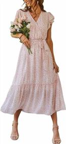 img 4 attached to Подчеркните свою женственность в женском летнем платье с цветочным принтом PRETTYGARDEN - Макси-платье с V-образным вырезом и короткими рукавами, поясом и рюшами по подолу