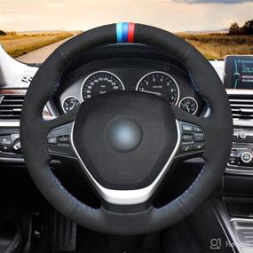 img 1 attached to Enhance Your BMW Driving Experience with MEWANT Hand-Stitched Customized Black Suede Steering Wheel Cover Wrap