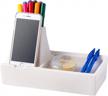 ceramic phone & pencils holder - modern desk organizer for home office - multifunctional stationery box organizer w/smartphone or tablet stand & charger cable support - work from home supplies logo