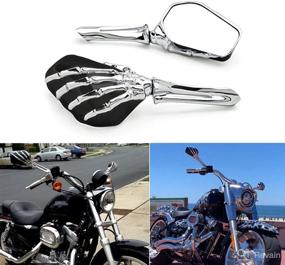 img 4 attached to 🏍️ DREAMIZER Motorcycle Mirrors: Chrome Claw & Black Shell Skull Hands 8mm 10mm Rear View Mirror for Softail Dyna Sportster XL 833 1200