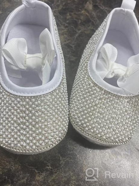 img 1 attached to Sparkling Bow Diamond Princess Mary Jane Flats for Baby Girls - Anti-Slip Infant Crib Shoes review by Scott Vazquez