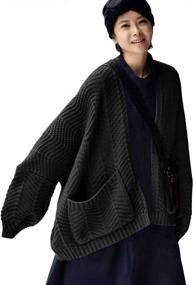 img 4 attached to Women'S Long Sleeve Oversized Knitted Open Front Cardigan Sweater LA8