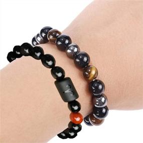 img 2 attached to 12 Constellation Zodiac Bracelet For Men & Women - Natural Obsidian, Hematite, Onyx & Tiger Eye Beads