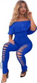 img 1 attached to PRETTYGARDEN Off Shoulder Sleeve Hollow Out Summer Women Bodycon Long Jumpsuit Rompers