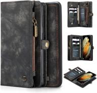 konky caseme wallet case магнитный съемный съемный чехол для телефона чехол folio прочный кожаный кошелек карманы с откидными картами сумка-держатель гладкая молния (s21, черный) логотип