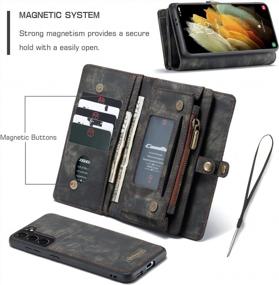 img 1 attached to KONKY Caseme Wallet Case Magnetic Detachable Removable Phone Cover Pouch Folio Durable Leather Purse Flip Card Pockets Holder Bag Smooth Zipper (S21, Black)
