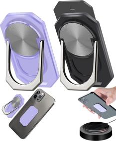 img 4 attached to Two Detachable Cellphone Ring Holder Stand Magnetic Car Phone Holder Mount Kickstand - Wireless Charging Compatible With IPhone